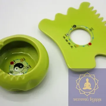 Скребок Гуаша керамічний П'ять стихій зелений