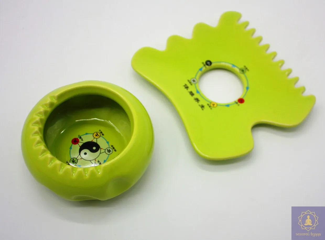 Скребок Гуаша керамический Пять стихий зеленый