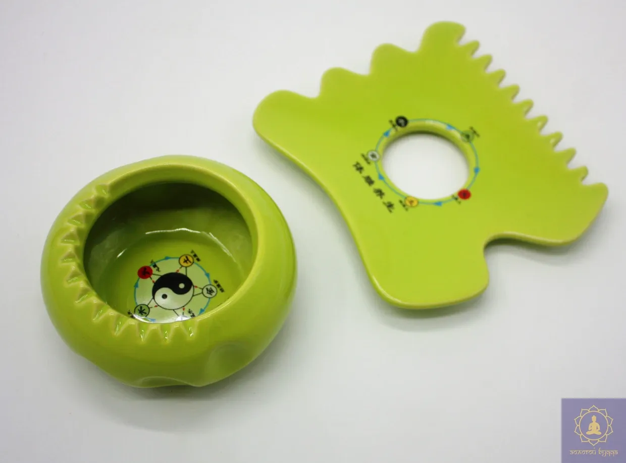 Скребок Гуаша керамический Пять стихий зеленый