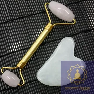 Масажний набір Гуа-ша, роллер та скребок з нефриту.