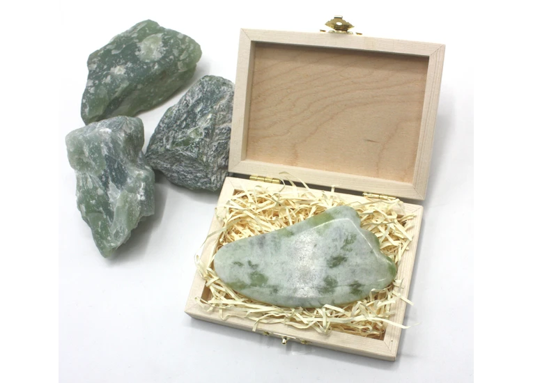 Скребок Гуаша нефрит облачный в подарочной упаковке