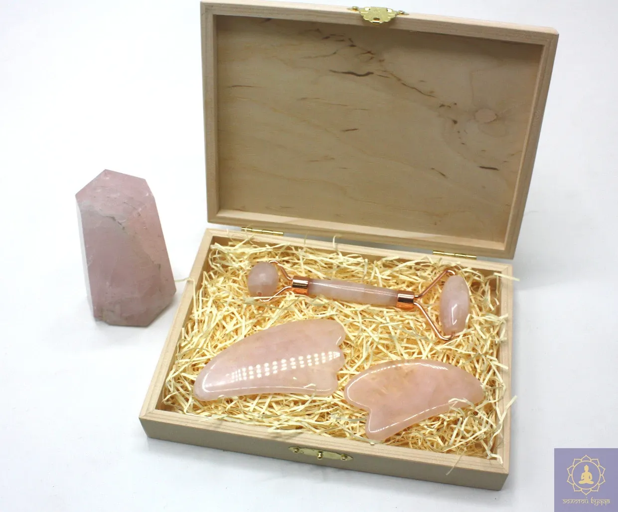 Массажный набор гуаша из розового кварца.