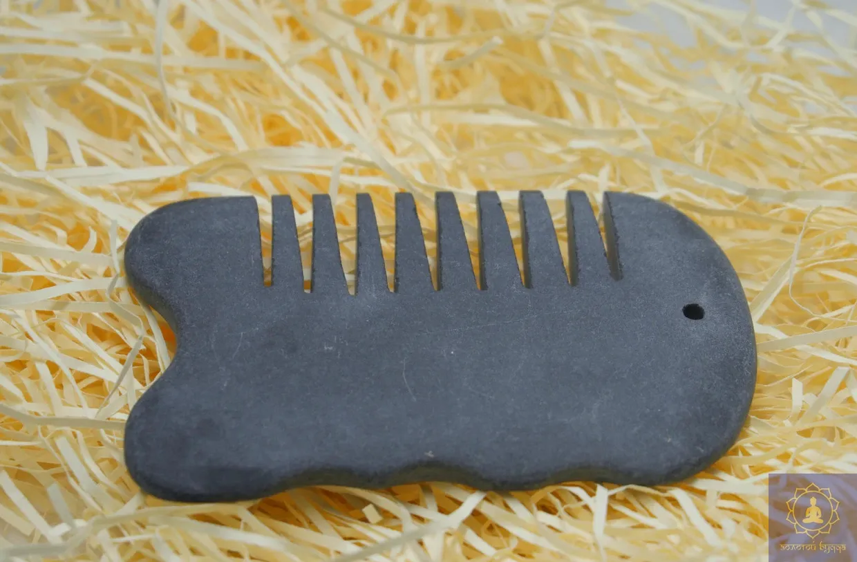 Массажер шунгит Гуаша гребень прямой с выемкой