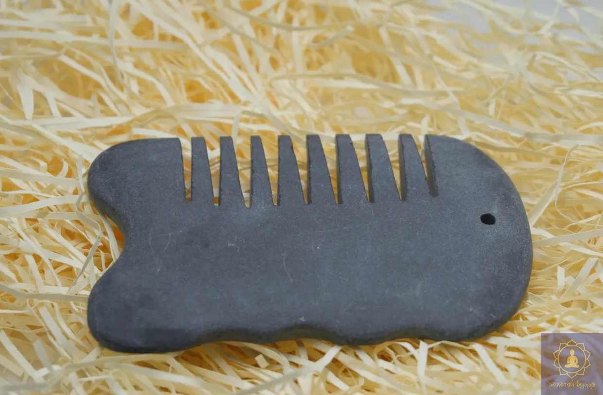 Массажер шунгит Гуаша гребень прямой с выемкой