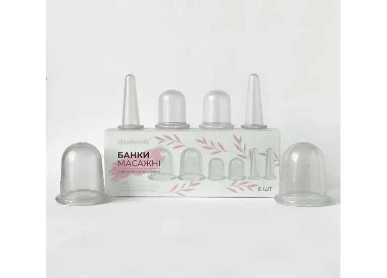 Набор вакуумных силиконовых банок для лица и тела Чудесник 6 шт.