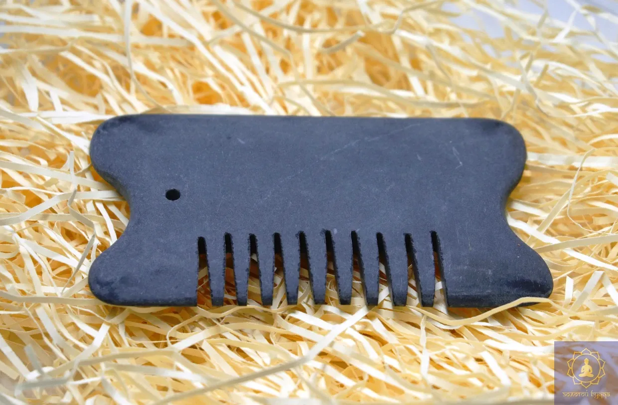 Масажер шунгіт Гуаша гребінь прямий з двома виїмками